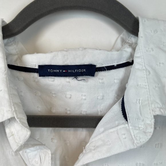 Tommy Hilfiger Women's White Poplin Dot Long Sleeve Button Front Blouse Size M - Picture 2 of 4